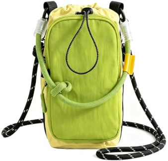 SINJAETRQ Insulated Water Bottle Holder - Shoulder Strap Carrier | Nylon waterproof insulated bottle sling, 9x9x21cm fits 40oz tumblers, adj.strap, pockets, yellow green, walking hiking gym