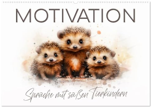 MOTIVATION Sprüche mit süßen Tierkindern (Wandkalender 2026 DIN A2 quer), CALVENDO Monatskalender: Fröhliche Wildtiere in Acrylfarben (CALVENDO Tiere)