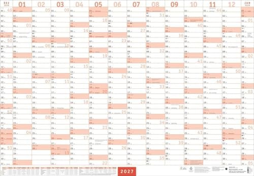 Mega-Posterplaner, rot 2027: Großer Jahresplaner in rot. Wandkalender 2027 zum Eintragen. XXL Büro-Kalender mit Ferienterminen und Feiertagen. 68 x 98 cm
