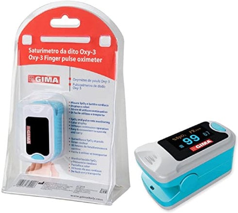 GIMA - Pulsossimetro Oxy-3, misura il livello di ossigeno nel sangue e il battito cardiaco, lingue disponibili: GB,FR,IT,ES,PT, 35090
