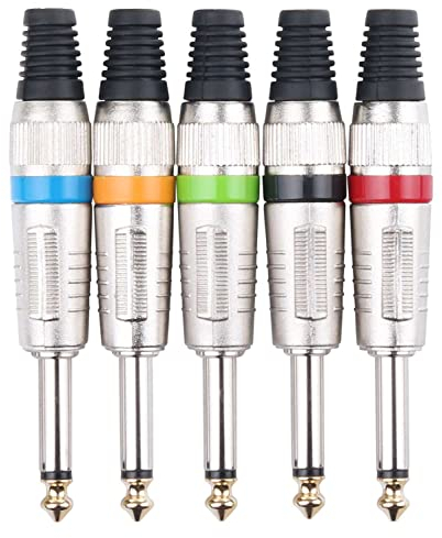 Pronomic Steckerset 6,3mm Klinke 5-Stück (zur Kabelkonfektionierung, Montage, Hochwertige Spannzangen-Zugentlastung, stabiles Druckguss-Gehäuse) farbig