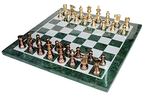 20 x 20 Sammlerstück grün Marmor Schachspiel Set + Messing gefertigt Stücke