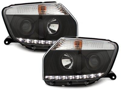 Echtes LED Tagfahrlicht Scheinwerfer schwarz Klarglas mit Dimmfunktion