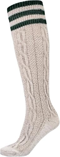 Gaudi-Leathers Herren GL6000 Trachtenstrümpfe, Beige mit Grünen Streifen Gr. 44