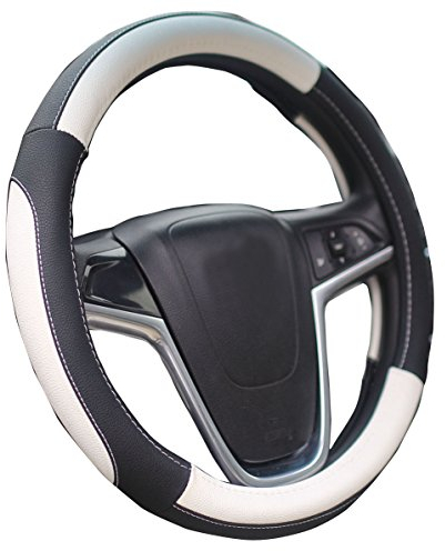 Lenkradabdeckung Lenkradhülle Lenkrad Abdeckung Lenkradbezug aus Mikrofaser-Leder 37-39 cm Schwarz Weiß Mayco Bell