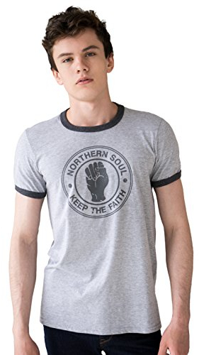 Northern Soul Ringer T-Shirt - Keep The Faith Halten Sie den Glauben - Logo Distressed Retro Mod Mods Soul 60er Jahre Vintage Stil gedruckt Top (S)