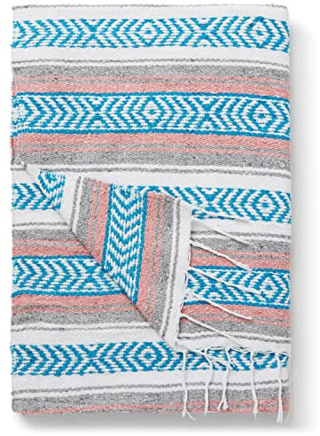 Laguna Beach Textile Co mexikanische Decke in Grau, Blaugrün und Rosa – für Strand, Yoga, Camping oder als dekorative Überwurfdecke – traditionell handgefertigte Serape, graues Blush