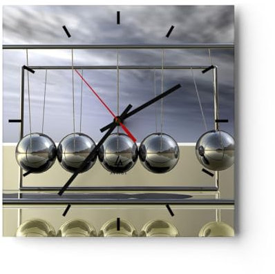 Modern Wanduhr Chrom Kugeln Wissenschaft 40x40cm Quadrat Groß Wand Uhr Glas Analog Zimmeruhren Küche Büro Wohnzimmer Glasuhr Wall Clock Dekoration Design Wanddekoration Küchenuhr C3AC40x40-0252