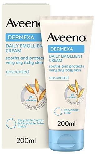 Aveeno Dermexa Daily Emollient Cream (1x 200ml), Emollient Cream Enriched with Triple Oat Complex and Ceramides for Sensitive Skin, Soothing Relief from Itchy, Dry Skin Prone to Eczema