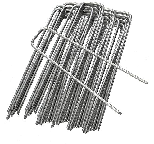 ANSIO Paquete de 100 Galvanizado en Forma de U piquetas - 150mm/6, Grapas Jardin Anclas de Suelo Camping Piquetas Ideal para Cesped Artificial, Tela Antihierbas