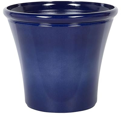 Cache-Pot Bleu Marine en Fibre d'Argile et Verre Diamètre 55 cm Pot de Fleurs Style Céramique Idéal pour Extérieur et Intérieur
