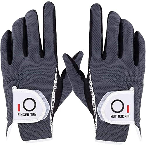 FINGER TEN Golfhandschuhe Herren Links Rechts Golf Handschuh Wert 1 Paar Golfhandschuh Linke Rechte Hand Handschuhe für Männer Golfer, Allwetter Mikrofaser Rain Grip (Grau, ML, Paar)