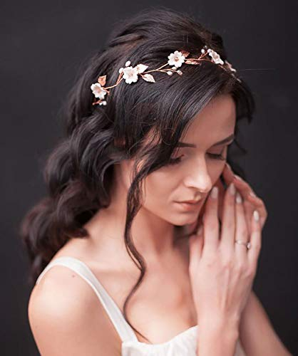 Unicra Haarschmuck für Braut, Hochzeit, Weinrebe, Blume, Perlen, Kopfschmuck, Braut-Haarschmuck für Damen (Gold)