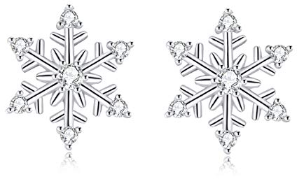 Dicheng Silber Schneeflocke Ohrringe Damen, 925 Sterling Silber Schneeflocke Ohrstecker, mit AAAAA Weiß Zirkonia, Weihnachten Geschenk für Mutter Frau Freundin, Kommt in Schmuck Box