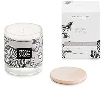 DECORAGLOBA - Vela Aromática en Vaso de Cristal - Fragancia Junto a la Hoguera- Aroma amaderado - Colección Identity Mediterráneo - 50 Horas de Quemado (220gr)