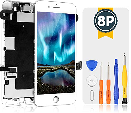 bokman LCD Pantalla para iPhone 8 Plus Reemplazo de Pantalla Blanco LCD con Cámara Frontal, Sensor Flex, Altavoz Auricular y Herramientas de Reparación