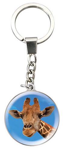 Magnidome Deluxebase Keychains - Girafe de Porte-clés Breloque en Verre de Cristal. Porte-clés photo de girafe en forme de dôme avec une chaîne en acier inoxydable