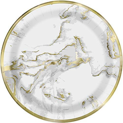 Unique 73905 Classic 9 Dinner Plates | Gold Foil Marble Design, Multicolour