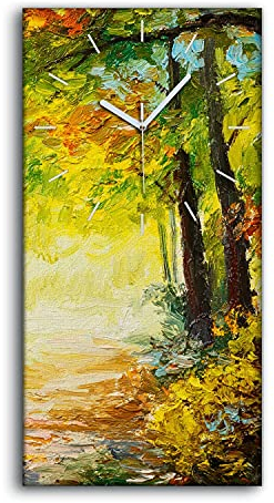 Coloray Uhr auf Leinwand - Weiße Hände - Wand Uhr Ohne Tickendes Geräusc Dekoration Kunst Wohnzimmer Segeltuch - Wald See Herbst Landschaftsparkstruktur