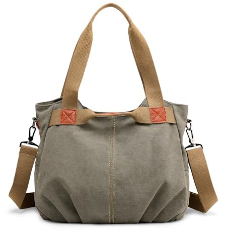 DIRRONA Casual Bolso de Mujer Moda Lienzo Bolsos Bandolera Viajes Bolso Bandolera Mujer Bolsa de Lona Trabajo Compras Bolsos Cruzados Multibolsillos Uso Diario Verde A