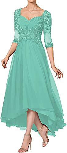 KURFACE Mutter der Braut Bräutigam Kleid High Low Perlen Hochzeitsgäste Abendkleider, türkis, 44