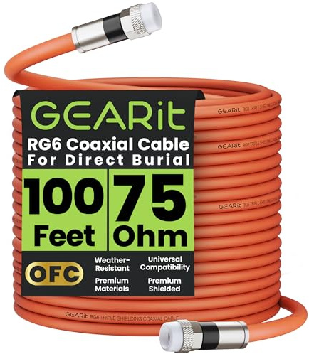 GEARit RG6 Coaxial Cable 100 Ft, Direct Burial Outdoor Coax Cable 75 Ohm