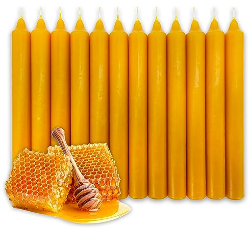 LAMARE Bienenwachskerze Leuchterkerze 100% Natürlich (12 Einheiten - 20 Länge - 2 Durchmesser) - OHNE PARAFFINE - Honigkerzen - Handgefertigt 100% Handwerklich.