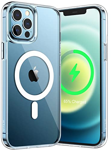 JETech Magnetisch Hülle für iPhone 12 Pro Max 6,7 Zoll Kompatibel mit MagSafe Kabellosem Laden, Stoßfeste Stoßstange Handyhülle, Kratzfeste Transparente Rückseite (Durchsichtig)