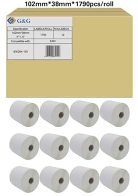 G&G Etiketten kompatibel mit Zebra 800264-155 (12x Rollen a 1.790 Etiketten) Gesamt Etiketten: 21.480/ 102x38mm
