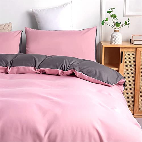 Odot Copripiumino Tinta Unita, Set Biancheria da Letto con Copripiumini e Federe, Set di Biancheria da Letto per Singolo Matrimoniale King Size (Rosa & Grigio Scuro,220x240cm-3 Pezzi)