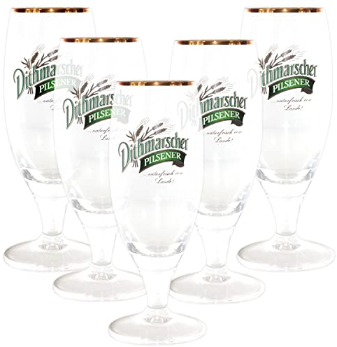 QMBasic Bier Set - 2x Biergläser für DITHMARSCHER PILSENER TULPEN 0,2L + EXTRA | Goldrand Pilsglas Bierglas Bier Gläser
