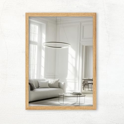 CLAMARO Vision Wandspiegel 60x70 cm Eiche Catania mit Rahmen, 300+ Größen wählbar, Echtglas-Spiegel im Hoch- & Querformat montierbar - handgefertigt in Deutschland