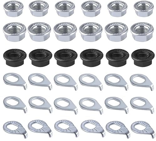 NQEUEPN 36pcs Bike Wheel Axle Nut and Bicycle Hub Safety Washer, M8/M9.5/M10 Carbon Steel Bicycle Hub Flanged Axle Nuts Bicycle Parts Accessories for Front and Rear Mountain Bike Wheel Axle