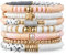 Y1tvei 7er Set Heishi Armbänder, Rosa Grau Regenbogen Armbänder Ton Disc Perlen Polymer Elastisches Seil Bracelet Set Boho Preppy Y2K Perlen Armband Sommer Strand Armband für Damen Mädchen Geschenk