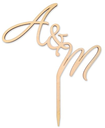 Suzu Papers Hochzeitstorte Deko mit Anfangsbuchstaben - Tortentopper Hochzeitstorte Initialen als Brautpaar Figuren Torte aus Holz (Birke)