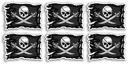 6 x 5 cm Jolly Roger Vinyl-Aufkleber – Totenkopf gekreuzte Knochen Flagge Cartoon Gepäck Männer Frauen Jungen Mädchen Design Kleiner Aufkleber Laptop Scrapbooking #6621