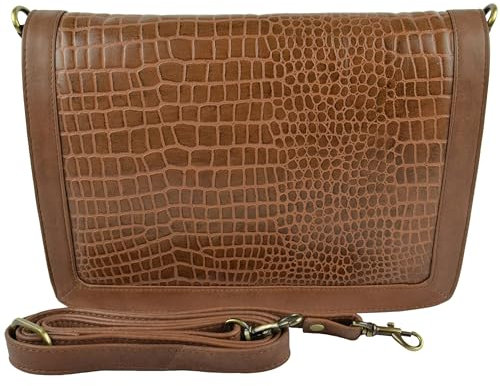 Gigi Damen Leder Crossbody oder Clutch Tasche Croc Prägung, Mittelbraun, Standard
