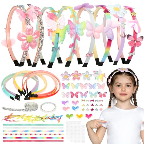 LOHAME 8 Stück Haarreifen Bastelset Kinder DIY Haarschmuck Mädchen ab 5 6 7 8 9 10 11 12 Jahre Kinder Kreative Basteln Geschenkideen Einhorn Geschenke Geburtstagseschenk für Mädchen Paty Einschulung