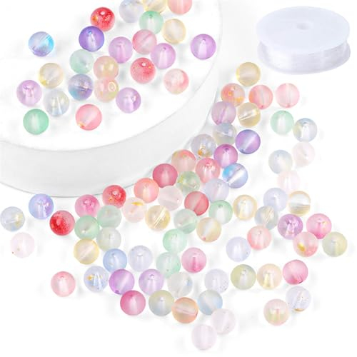 Wekuw 250 Stücke Kristall Glasperlen, Perlen für Armbänder, Perlen Set, Mattierte Glitzerperlen mit Perlendraht, 8MM Schmuckperlen,für DIY Halsketten Ohrringe Schmuck Basteln(5 Farbe) LLCZ-5