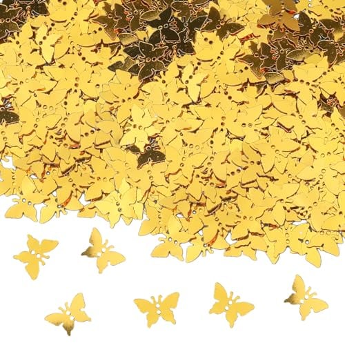 GoldRock Schmetterling Deko Glitzer Konfetti Gold, Tischdeko Gold Party,Streudeko Goldene für Hochzeit,Geburtstag,Luftschlangen Gold,Geburtstagsdeko Gold Tisch Confetti,Happy Birthday Deko Accessories