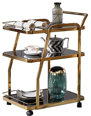 Barwagen, Barwagen auf Rollen, Servierwagen mit 2 Ebenen, geeignet für Küche, Club, Weinwagen, mobiler Servierwagen, Küchenbar (Glas komplett transparent1