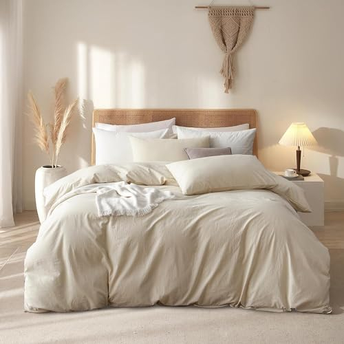 Lanqinglv Bettwäsche 135x200 2teilig Beige 1 Bettbezug 135x200 cm + 1 Kissenbezug 80x80 cm aus Mikrofaser,Haferflocken ÖKO-TEX Bettwäsche-Sets mit Reißverschluss