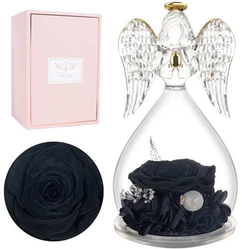 Miofula Ewige Rose Engel Figur Geschenke für Frauen, Geburtstagsgeschenk für Mama, Ewige Blume Engel Glaskuppel, Echte Rose Geschenke für Mutter Oma Freundin zum Weihnachten Valentinstag Muttertag