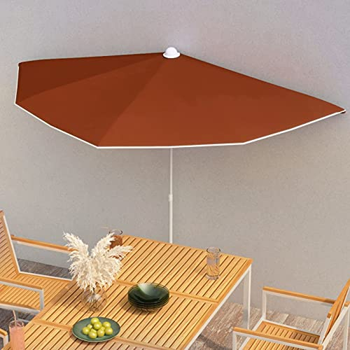 Gecheer Sonnenschirm Halbrund, Halb-Sonnenschirm mit Mast, Balkonschirm Marktschirm mit 5 Stahlrippen Sonnenschutz 180x90 cm Terracotta-Rot