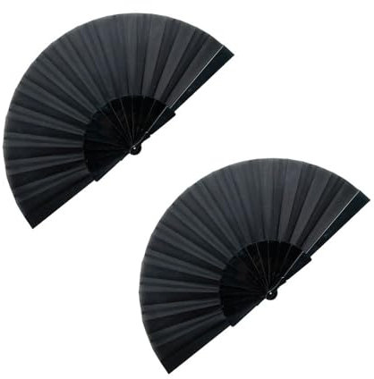 eBuyGB Folding Handheld Pretty Hand Fan Wedding Party Accessory Pocket Sized Fan For Wedding Gift,DIY Decoration, Summer Holidays, Home Décor, Black (Pack of 2)