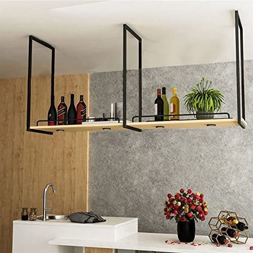 ZHSYXLB Hängendes Weinglasregal - Wandmontiertes Weinregal Deckenhängendes Regal Hängendes Wandweinregal Mit Leitplanke Mit Lichtquelle Pflanzenregal 1 Schicht 2 Schichten Optional 2 cm sivholz-Boa