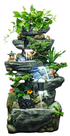 Fuente de Jardín Fuente de Agua Grande de pie con decoración de Fuente, Rueda Feng Shui y rocalla for Sala de Estar, Oficina y jardín Fuente Jardin Exterior (Size : Small-A)