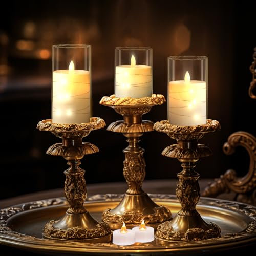 6 STK LED-Kerze Flackernden Flammenlose Kerzen Fernbedienung Timer led teelichter Elektrische Kerzen mit Lichterkette Ø7.5 cm Höhe 10/12.5/15cm mit 3 kleine Kerze für Hochzeit Parteien Heimdeko