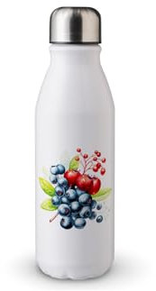 MAXIKIWI - Single Wall Water Drinking Bottle with Screw Cap, Non Insulated Lightweight Aluminium, BPA Free, Leak-Proof - Watercolor Frozen Berries - 500ml