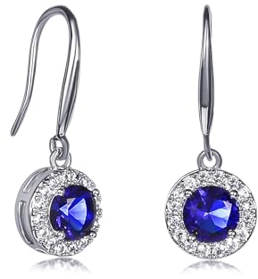Zavana Blaue Ohrhänger für Damen und Teenager-Mädchen im Halo-Design, silberne Ohrringe in Blau für Frauen mit blauen Zirkonia-Steinen, elegante Ohrringe Blau Hängend für Damen